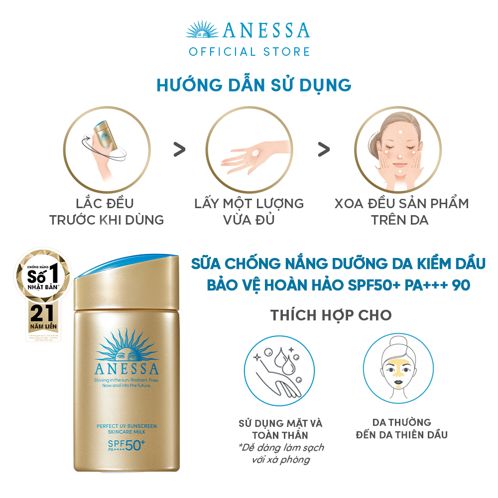 Bộ đôi Kem chống nắng dạng sữa dưỡng da kiềm dầu bảo vệ hoàn hảo (Anessa Gold Milk 60ml x2)