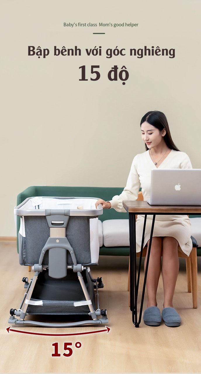 Nôi di động đa năng bập bênh, cũi kề giường nâng hạ độ cao, gấp gọn, cho bé 0-3 tuổi, mang đi kèm túi xách