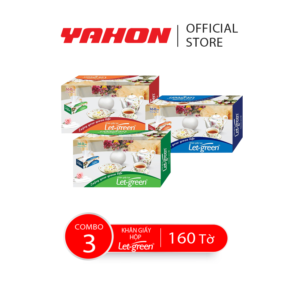 Combo 3 Hộp Khăn Giấy LET-GREEN, 160 Tờ/Hộp