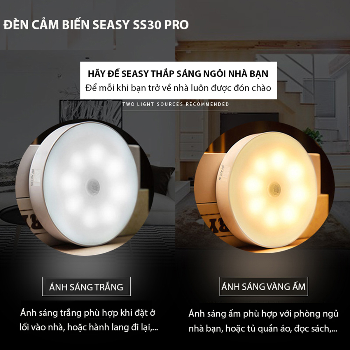 Đèn Led Cảm Biến Chuyển Động Tự Động Sáng Khi Có Người SeaSy SS30 Phiên Bản Pro - Đèn Đêm Thông Minh Không Dây Sạc USB Dung Lượng 700 mAh, Gắn Tủ Quần Áo, Hành Lang, Cầu Thang - Hàng Chính Hãng