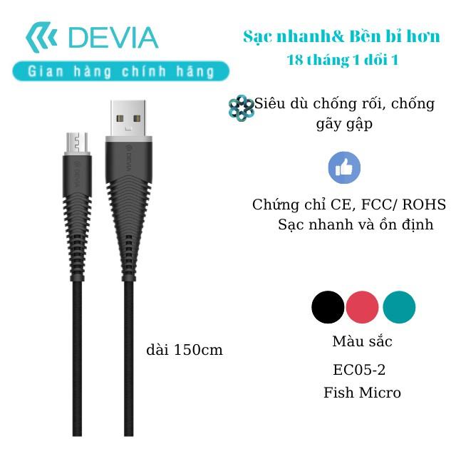 Dây cáp sạc Devia gracios dây dù micro 150cm- Hàng chính hãng