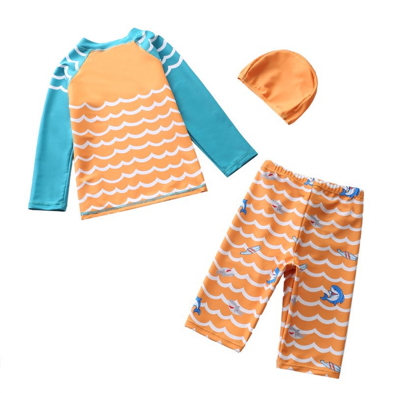 Đồ bơi trẻ em, Đồ bơi bé trai tay dài quần lửng họa tiết cá heo chống nắng chống UV
