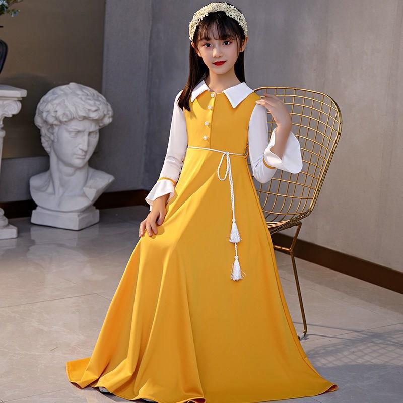 SHUANGYAN Mùa xuân trang phục cô gái váy dài tay áo công chúa váy trung bình lớn trẻ em trang phục tây dài váy lưới cô gái nhỏ