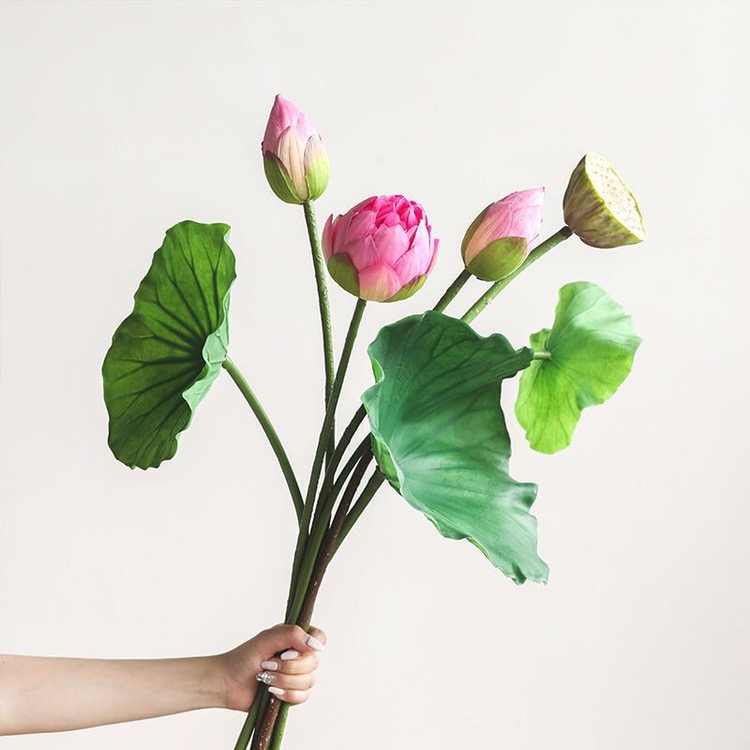 Hoa sen giả - Bông sen quan âm - dài 75cm - Cây giả, hoa lụa trang trí nhà cửa