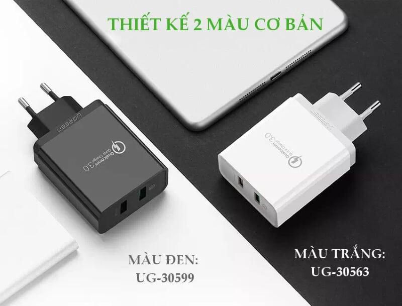 Ugreen UG30599CD132TK 30W màu Đen Củ sạc nhanh 2 cổng USB chuẩn QC 3.0 + 2.4A - HÀNG CHÍNH HÃNG