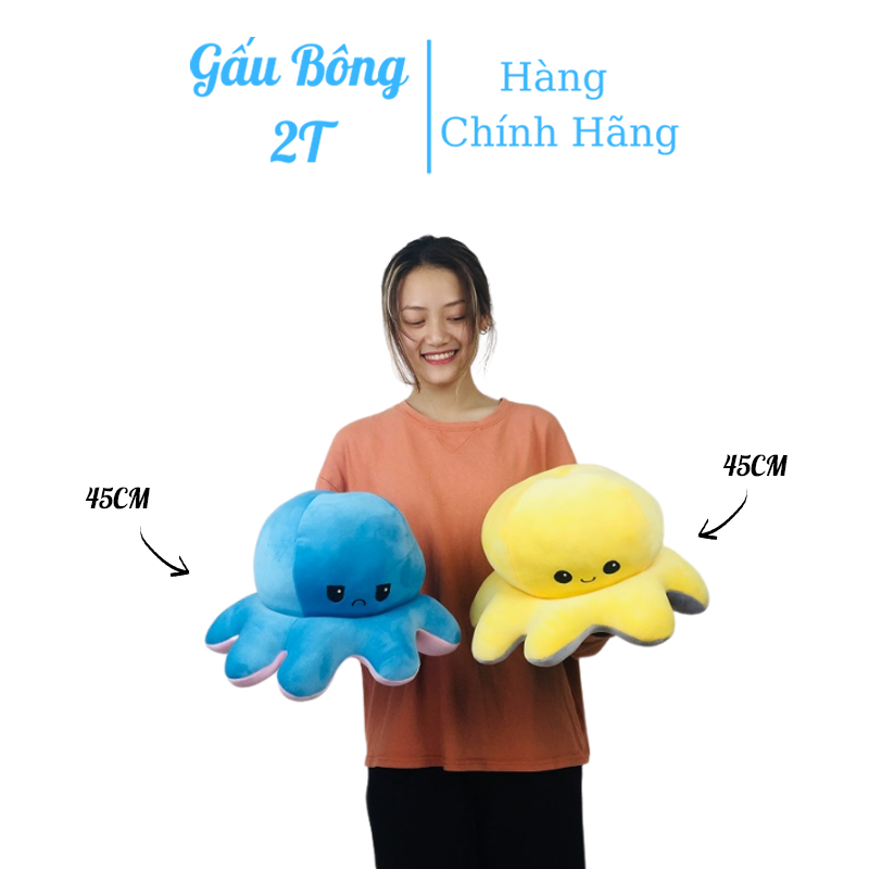 Gấu Bông 2T Bạch Tuộc Cảm Xúc 2 Mặt Siêu To Khủng Lồ Vải Nhung Mềm Mịn Bông Gòn Đầy Đặn Căng Tròn