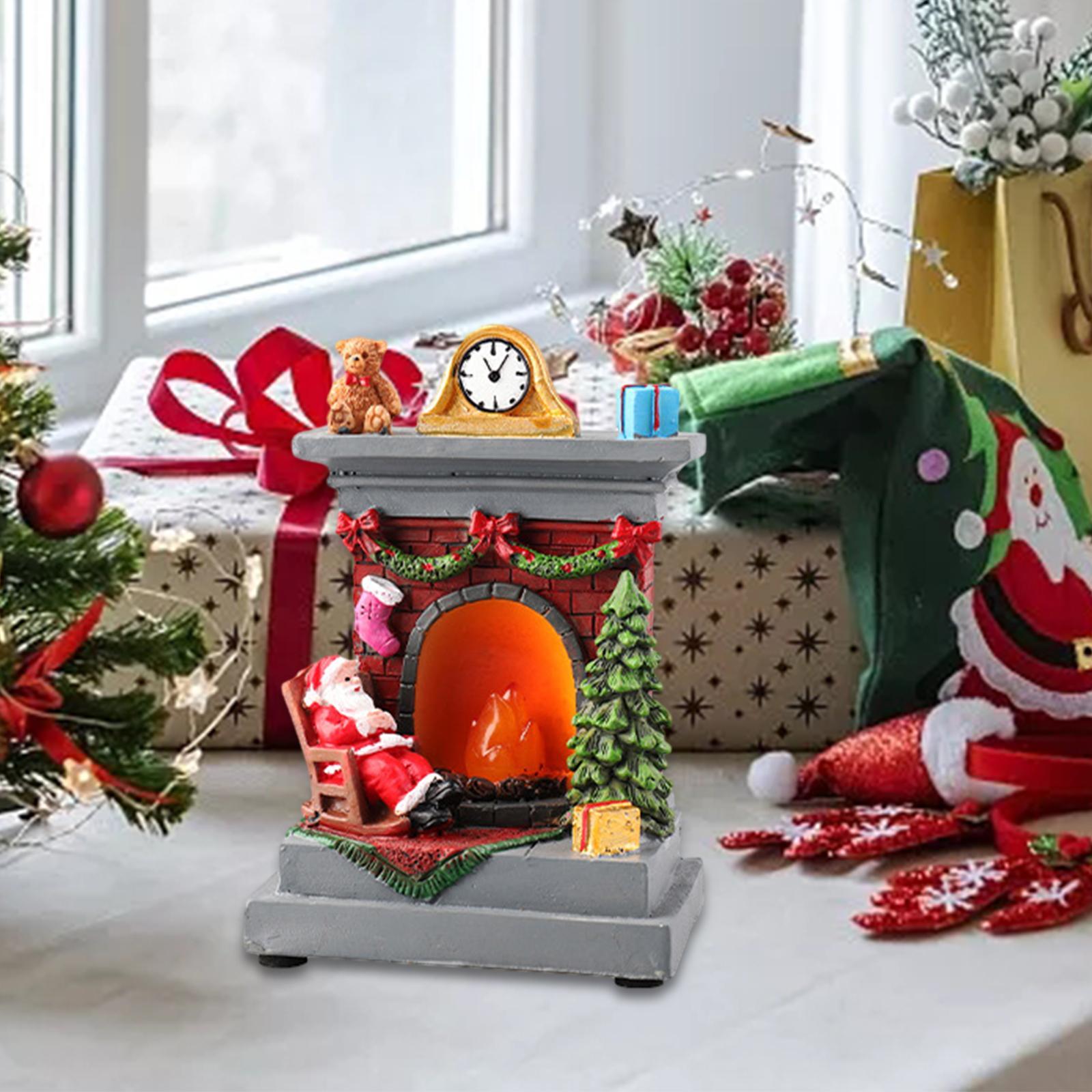 Christmas Fireplace Figurine Decorations Resin for Tabletop Living Room Home