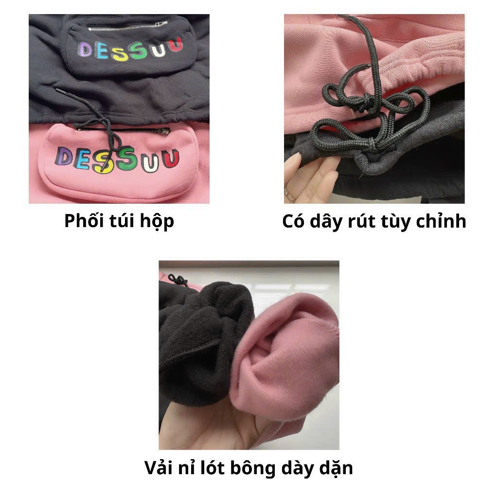 Áo Hoodie Túi Bao Tử Phối Khóa kéo Chữ DESSUU Nam Nữ Cặp Đôi Couple - Áo Khoác Nỉ Unissex Có Nón 2 Lớp có Dây Rút