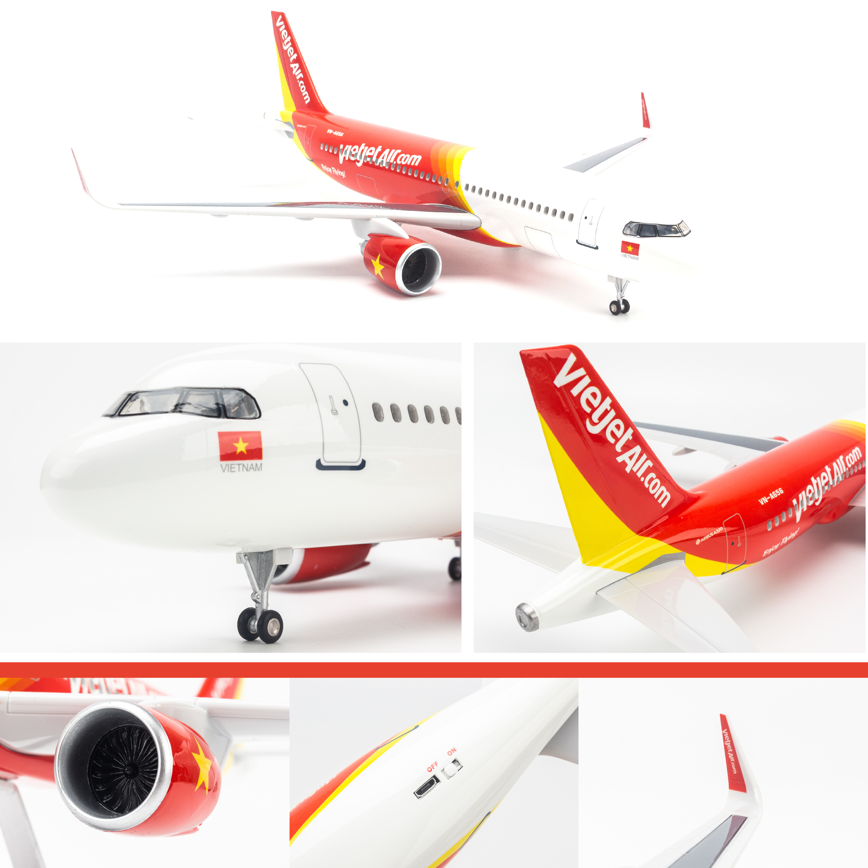 Mô hình máy bay Vietjet Air Airbus A320 lắp ráp có đèn 47cm MBMH46