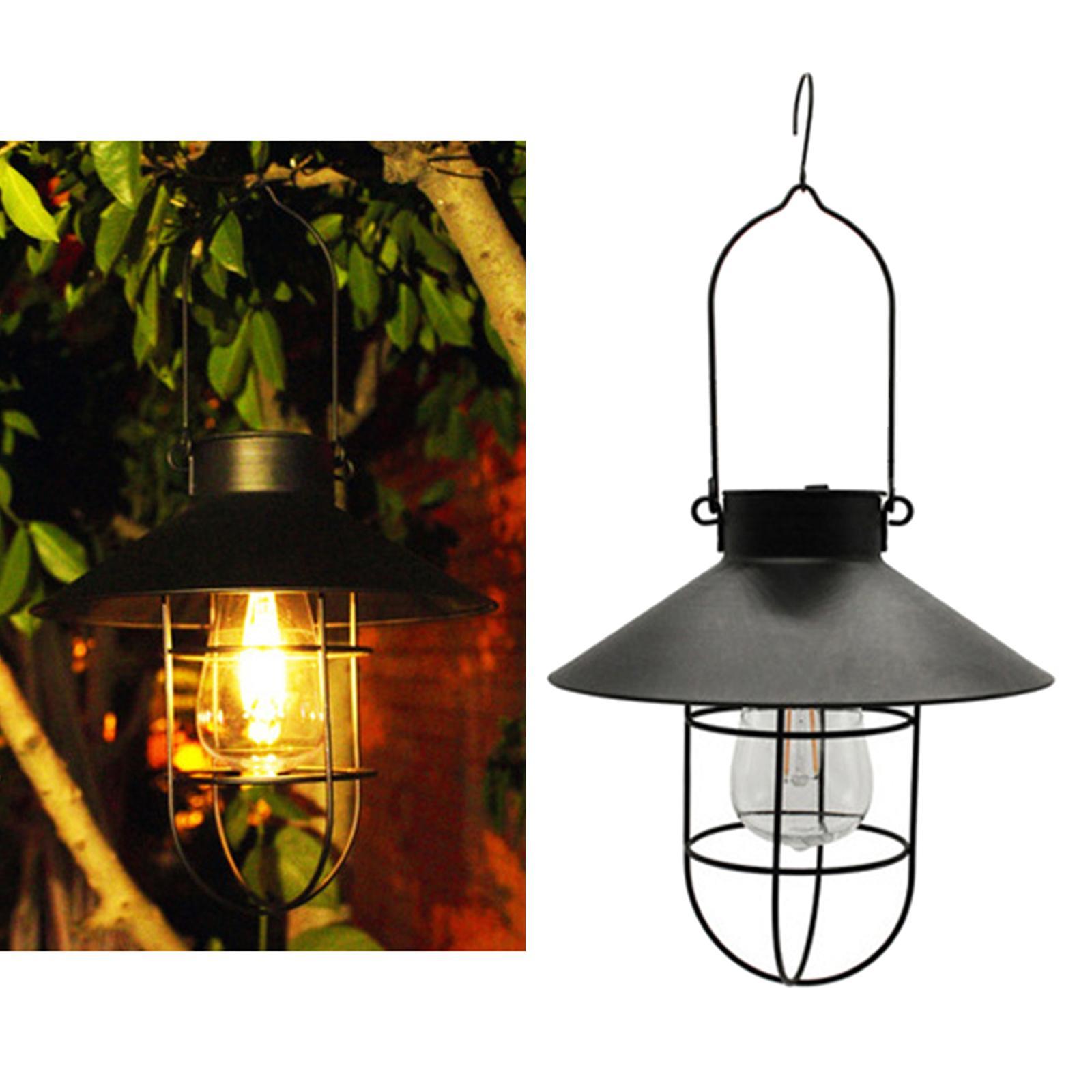 2Pcs Solar Lantern Hanging Lamp w/ Hanging Rod Lights for Terrace Lawn