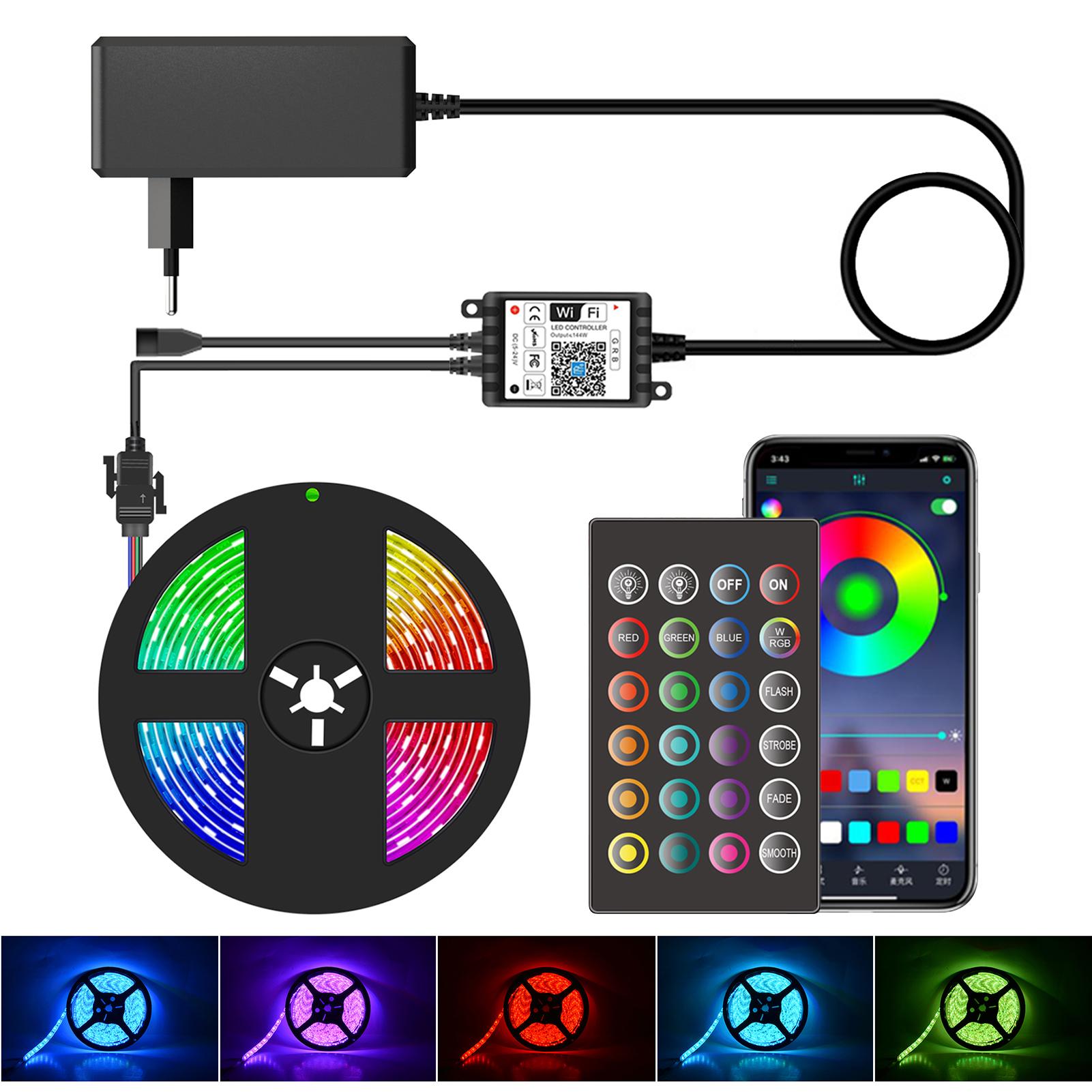 Dải đèn led thông minh RGB 16,4ft thay đổi màu 5050 điểu khiển bằng app và nút bấm