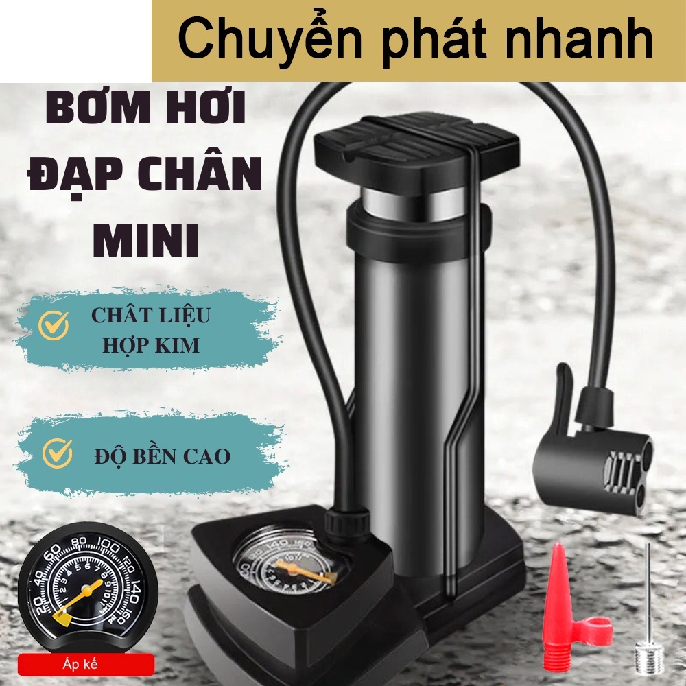  Bơm hơi lốp đạp chân xe máy ô tô xe đạp đút cốp có trợ lực siêu nhẹ đồng hồ đo áp suất lốp