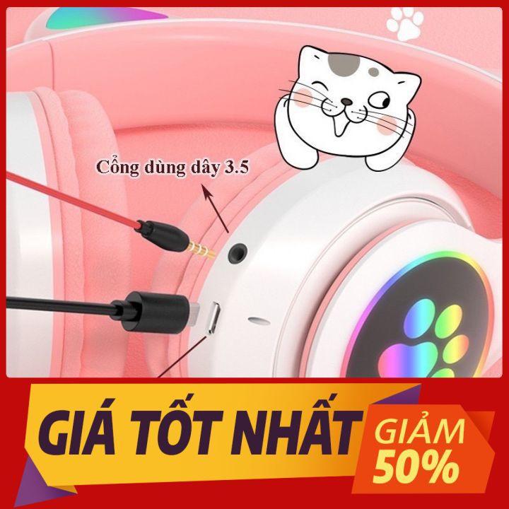 Tai Nghe Mèo Bluetooth Headphone Tai Mèo Dễ Thương Có Mic Âm Bass Mạnh Mẽ Và Dung Lượng Pin Khủng 400mAh