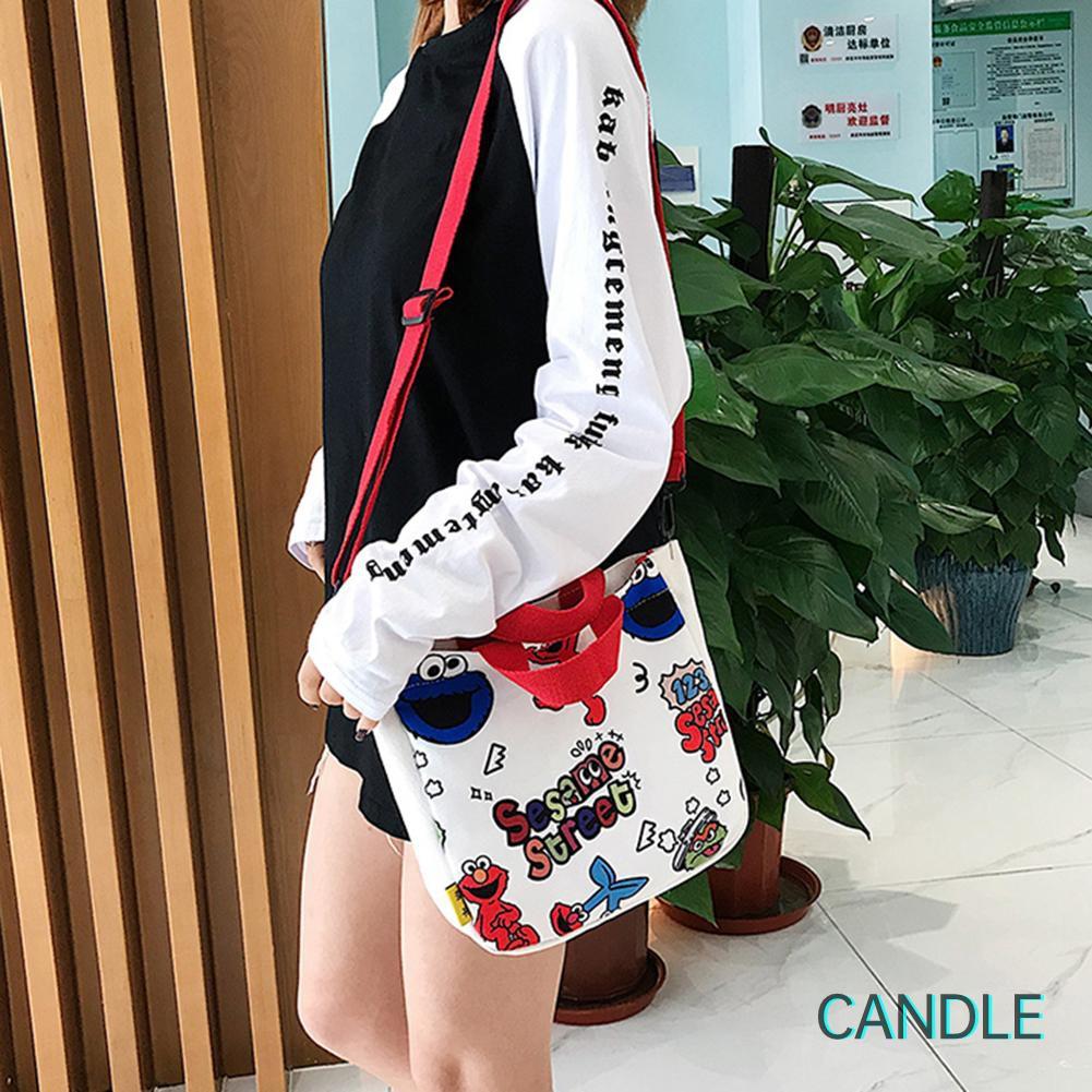 Túi Vải Canvas Đeo Chéo Họa Tiết Hoạt Hình Xinh Xắn Cho Nữ
