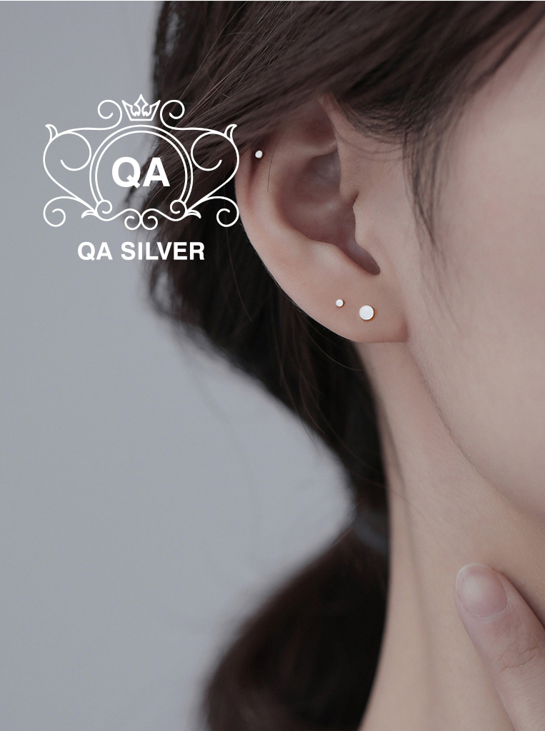 Bông tai bạc 925 đinh tán tròn dẹt khuyên nụ nam nữ S925 MINIMAL Silver Earrings QA Silver EA200407