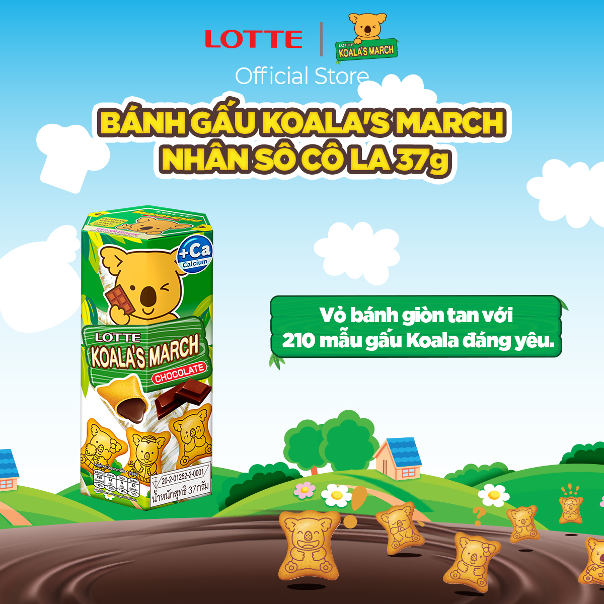 Combo 6 hộp Bánh gấu Koala's March nhân sô cô la 37 g