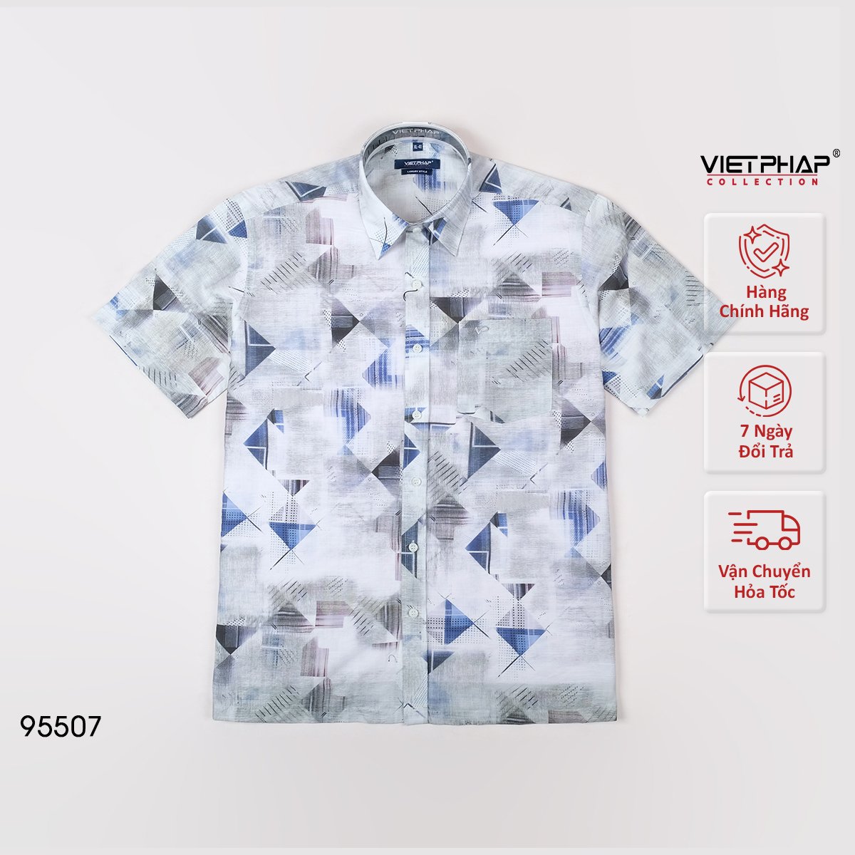 Áo Sơ Mi Nam Ngắn Tay VIỆT PHÁP Form Luxury Chất liệu Bambo In Bông lịch lãm, sang trọng 95507