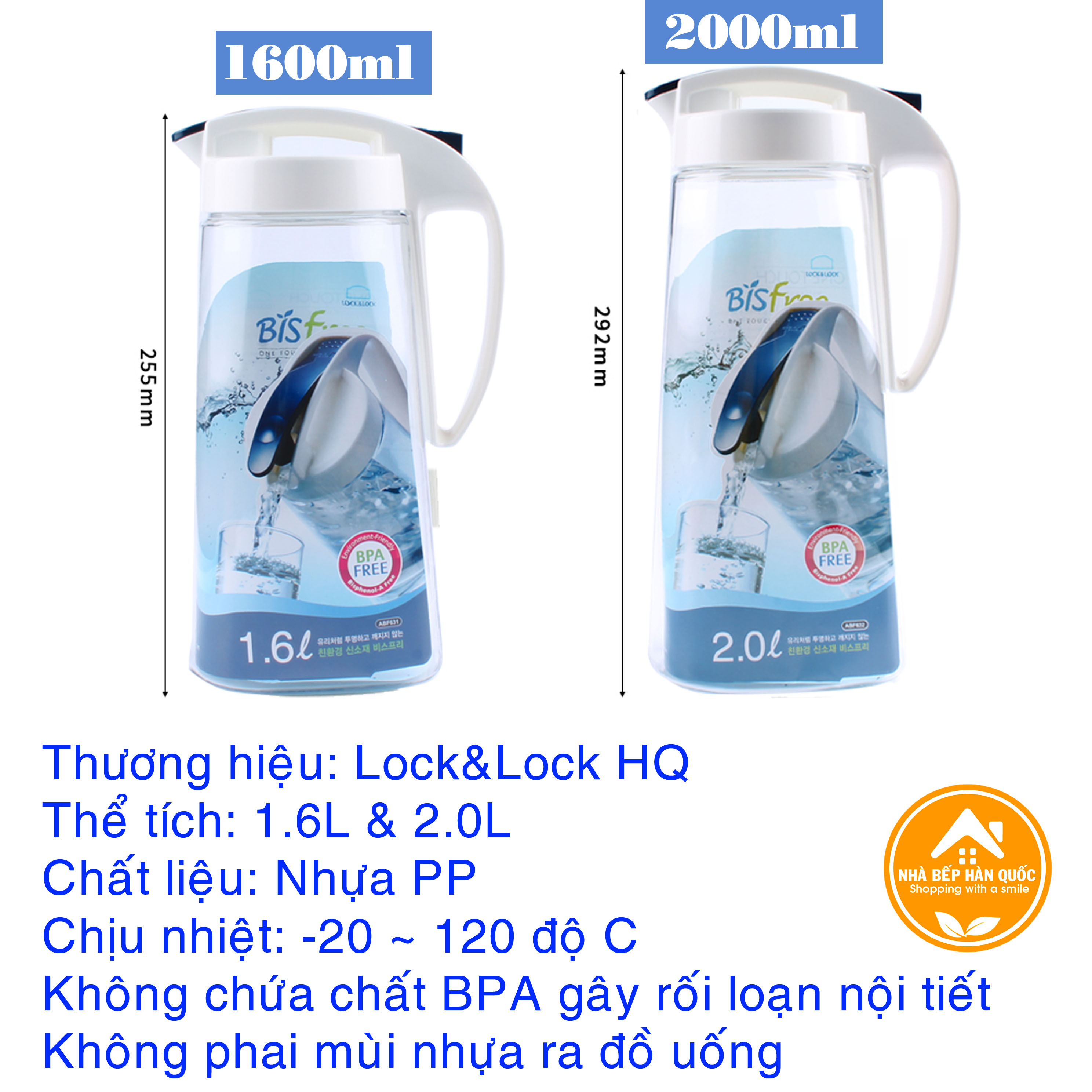 Bình nước Lock and Lock Bisfree One Touch ABF631 1.6L &amp; ABF632 2L