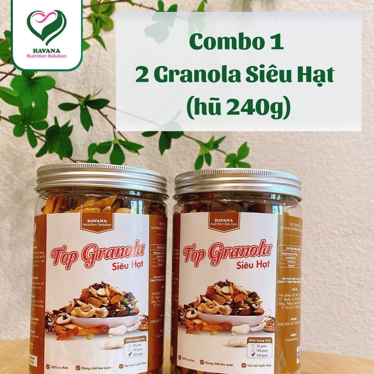 Combo 1 : Granola siêu hạt HAVANA ngũ cốc ăn kiêng 5% Yến mạch - hũ 240g