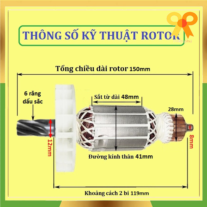 Rotor máy khoan đục cho Hikari - Nhông 6 răng dấu sắc