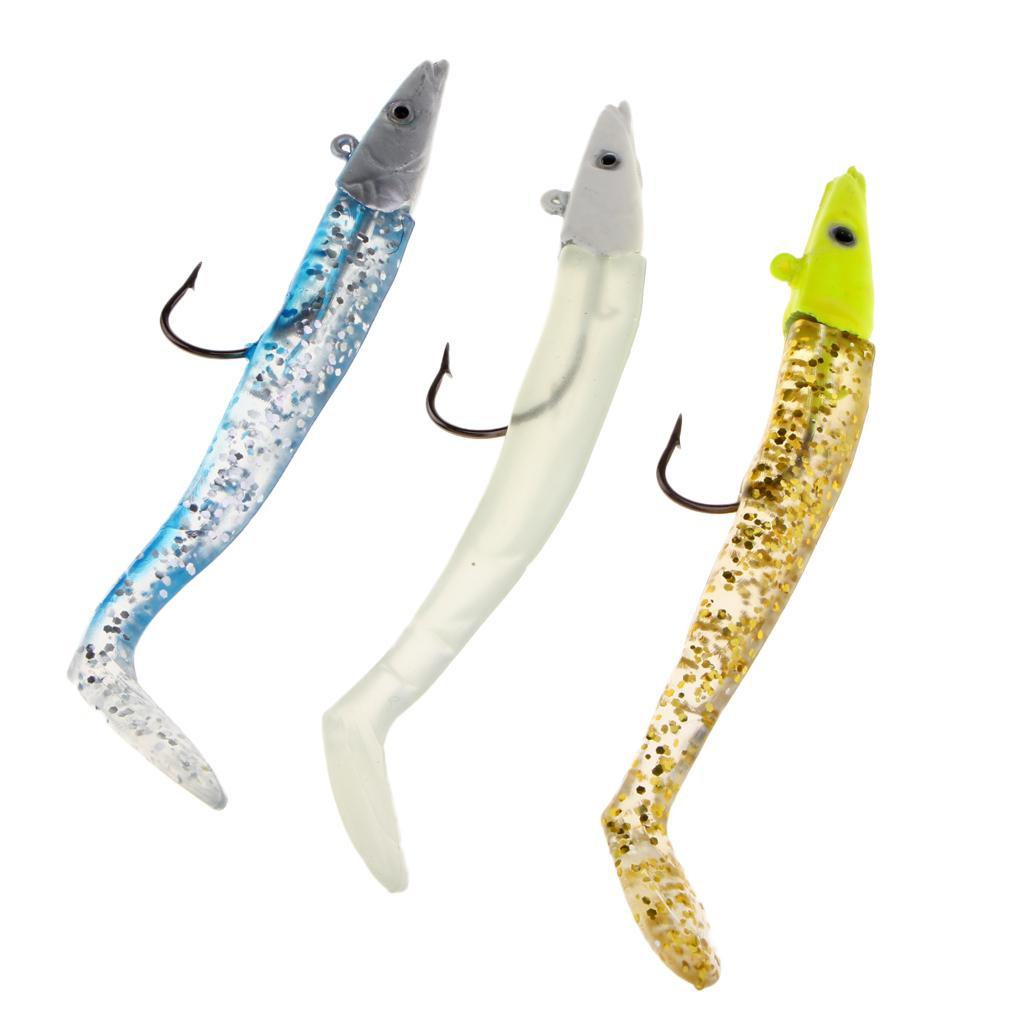 6pcs 3D Eye Fishing Lure Bait Soft Sequins Fish Decoy Hook Blue Luminous Gold Red