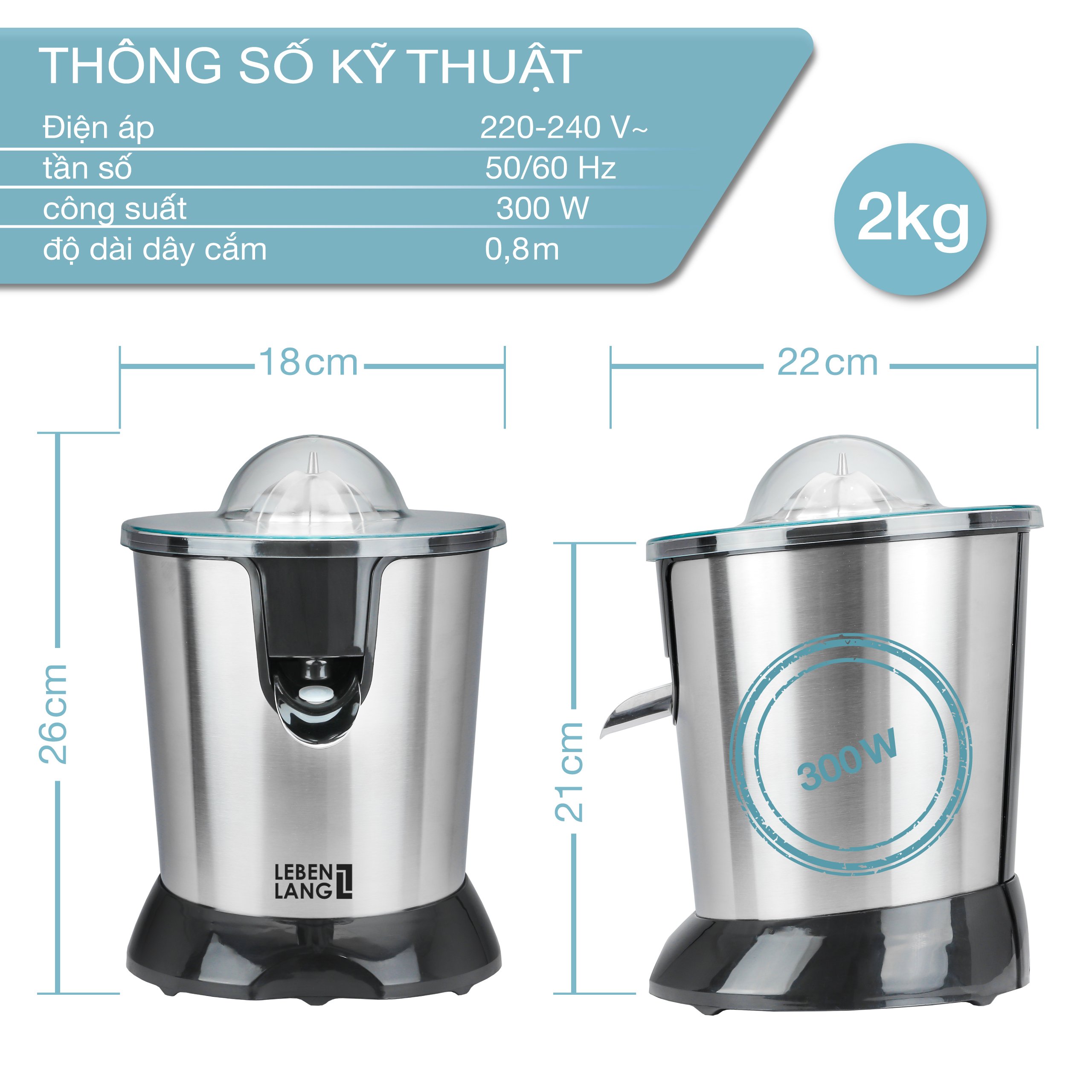 Máy vắt cam Lebenlang model LBC386 300W-400ml - hàng chính hãng