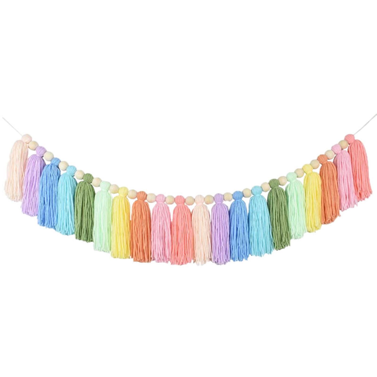 Hanging Wall Hanging Backdrop with Wood Bead Tassel Garland for Living Room Balcony