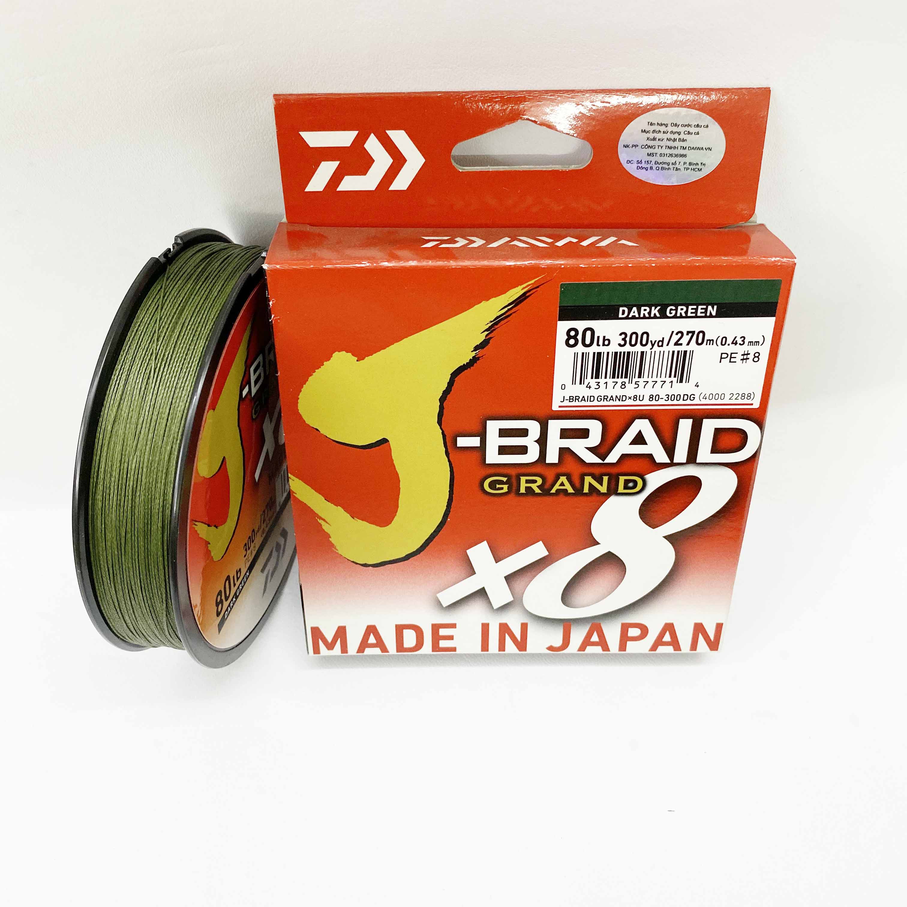 Dây câu cá siêu bền Daiwa JBraid X8 (Dark Green Cuộn 270m)