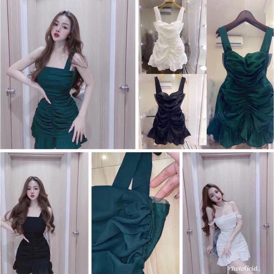Đầm Xòe Hai Dây Nhún Bèo Mẫu Thiết Kế ( Có Mút Ngực