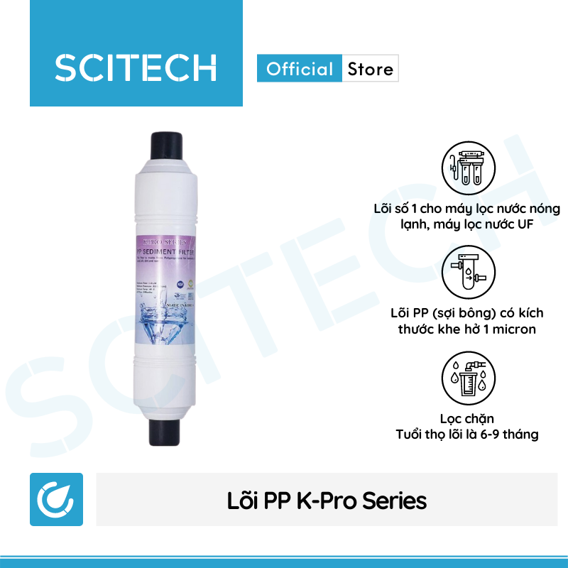 Bộ lõi số 1,2,3,4 K-Pro Series by Scitech (Lõi PP-GAC-CTO-UF) dùng cho máy lọc nước nóng lạnh, máy lọc nước UF - Hàng chính hãng