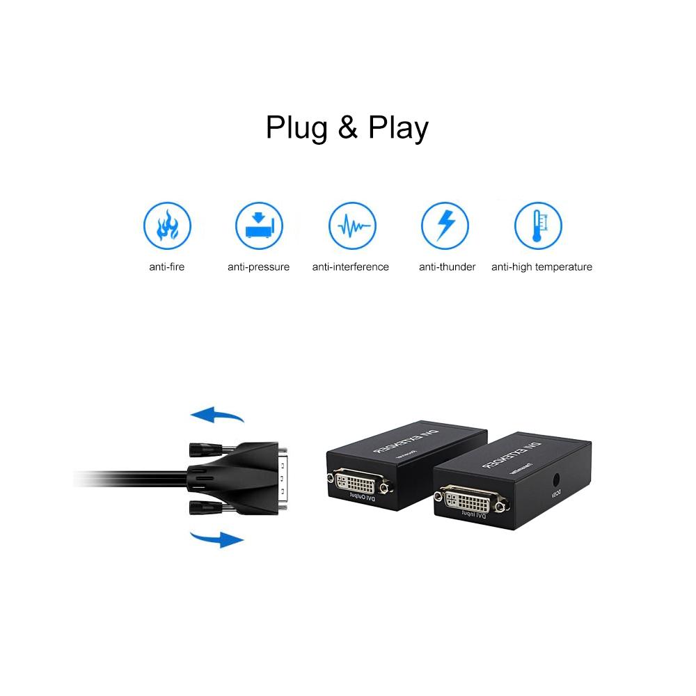 DVI Extender 60m 1080P Over Single Cat-6e/Cat-6 Ethernet Cable Extensor RJ45 Network Extender US Plug(Transmitter +