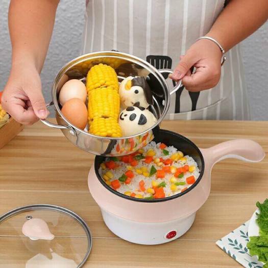 Ca Nấu Mì Nồi Lẩu Điện Mini Kiêm Chảo Có Lớp Chống Dính Xửng Hấp 2 Tầng MT-18 (18cm) - Màu Ngẫu Nhiên - Hàng Chính Hãng