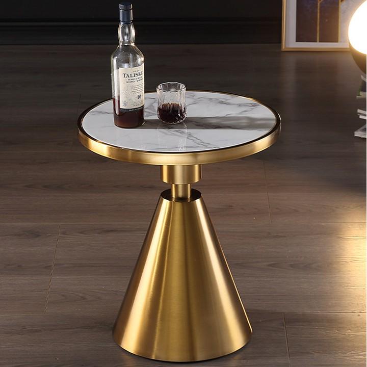 Bàn trà tròn mặt đá Titan khung thép mạ vàng sang trọng - Bàn góc sofa uống trà coffee decor trang trí phòng khách đẹp