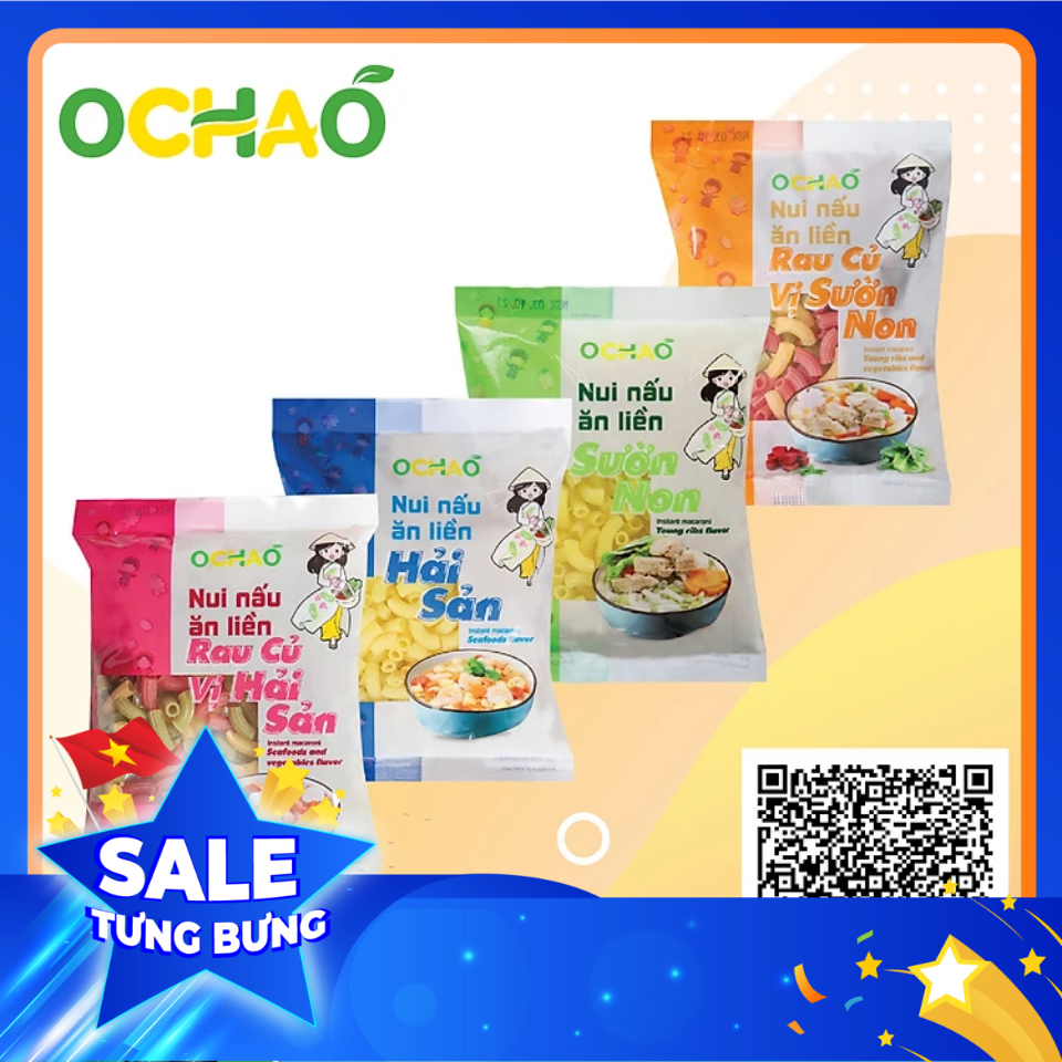 Nui nấu ăn liền OCHAO (60gram) - Combo 04 gói Nui ăn liền mix vị - 39.000