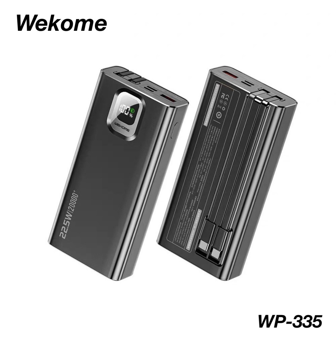 Sạc Dự Phòng Đa Năng 20.000mAh WEKOME WP-335 - Tích Hợp 2 Cáp Sạc Nhanh TypeC &amp; iP - Hỗ Trợ Sạc Nhanh Lên Đên 22,5W - Hàng Chính Hãng