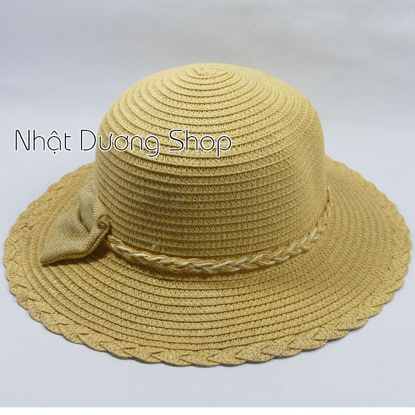 Mũ cói NƠ TO vành vừa 8.2cm, vòng đầu53-58cm - chất liệu vải cói hình nơ đánh tít xung quanh thích hợp cho chị em phụ nữ