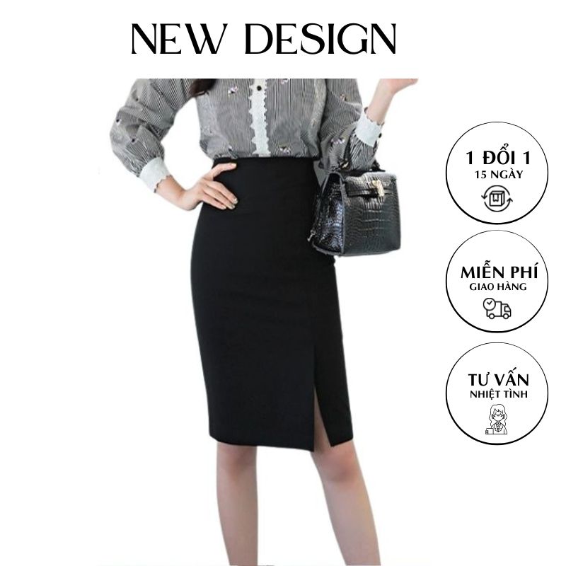 Hình ảnh Chân váy bút chì dáng ngắn dài 56cm xẻ tà trước duyên dáng vải kaki thun co giãn - New Design