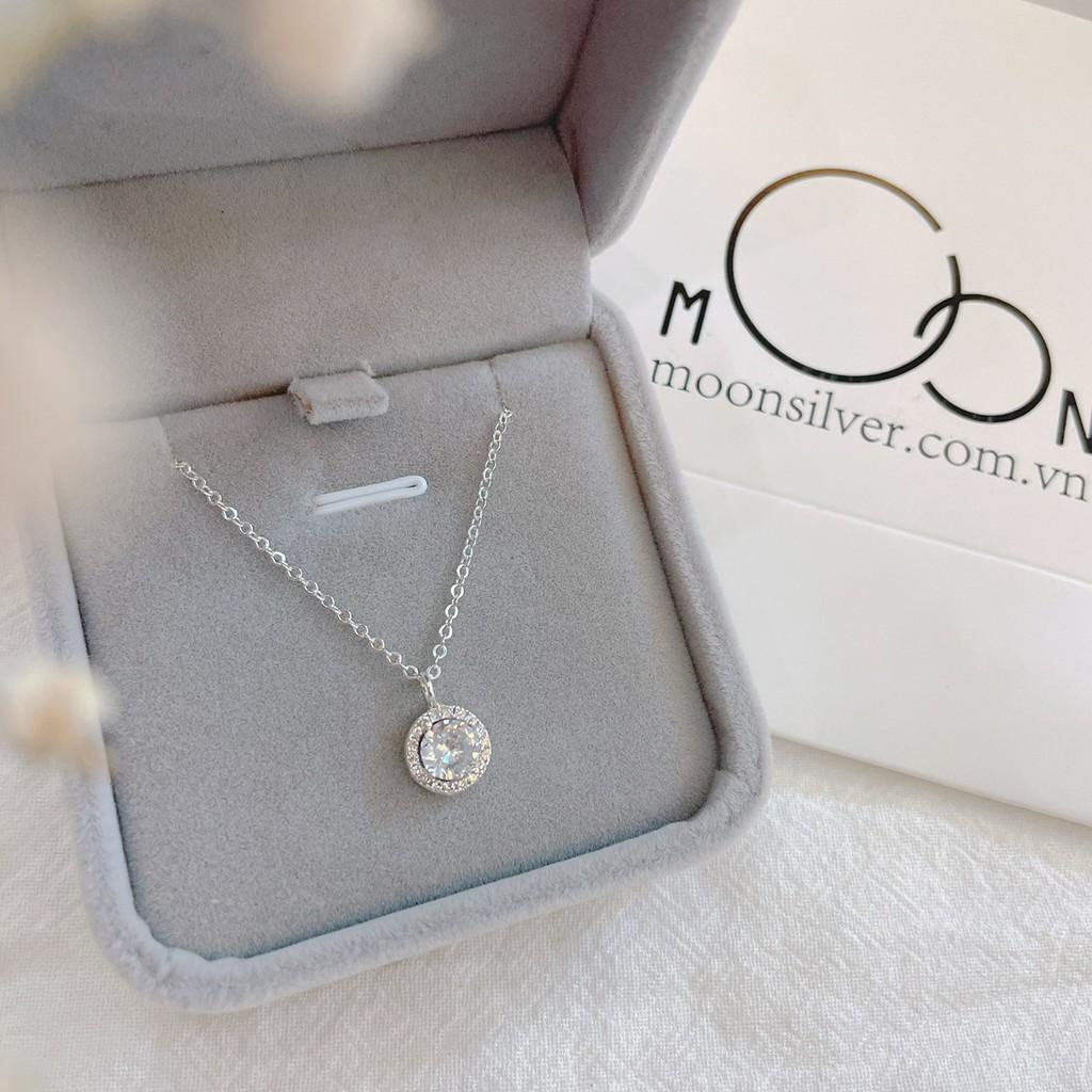 Dây chuyền bạc moonsilver vòng cổ bạc nữ vòng tròn đính đá pha lê