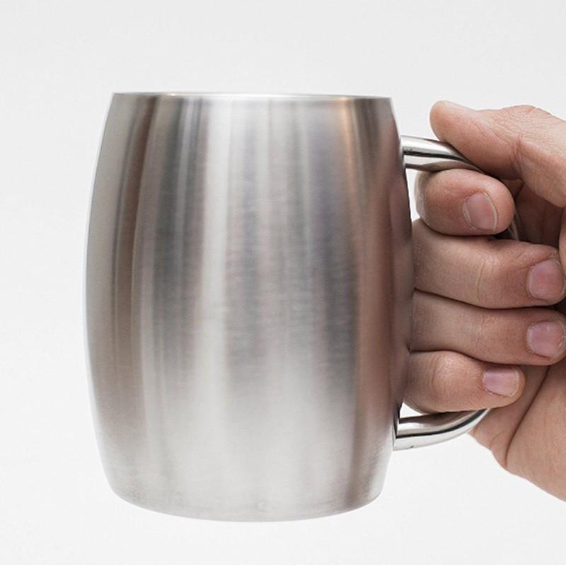 CỐC UỐNG CAFÉ BẰNG INOX 304 GF400 LOẠI 2 LỚP CHỐNG NÓNG, CÓ NẮP NHỰA, DUNG TÍCH 400ML