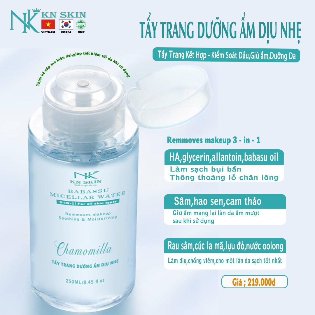 TẨY TRANG DƯỠNG ẨM DỊU NHẸ KN SKIN,tẩy đi lớp trang điểm,kết hợp thành phần nuôi dưỡng da không gây khô da,không kích ứng,phù hợp với mọi loại da nhạy cảm nhất