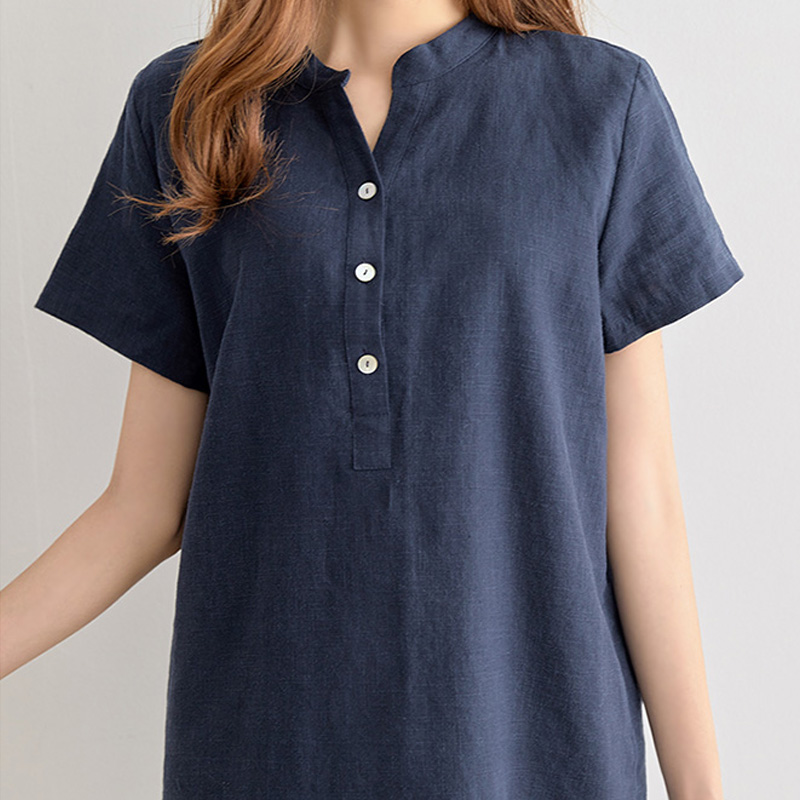 Váy suông nữ trơn đầm ngắn tay nữ cổ tàu, chất liệu Linen đẹp, thiết kế trẻ trung dễ mặc Đũi Việt