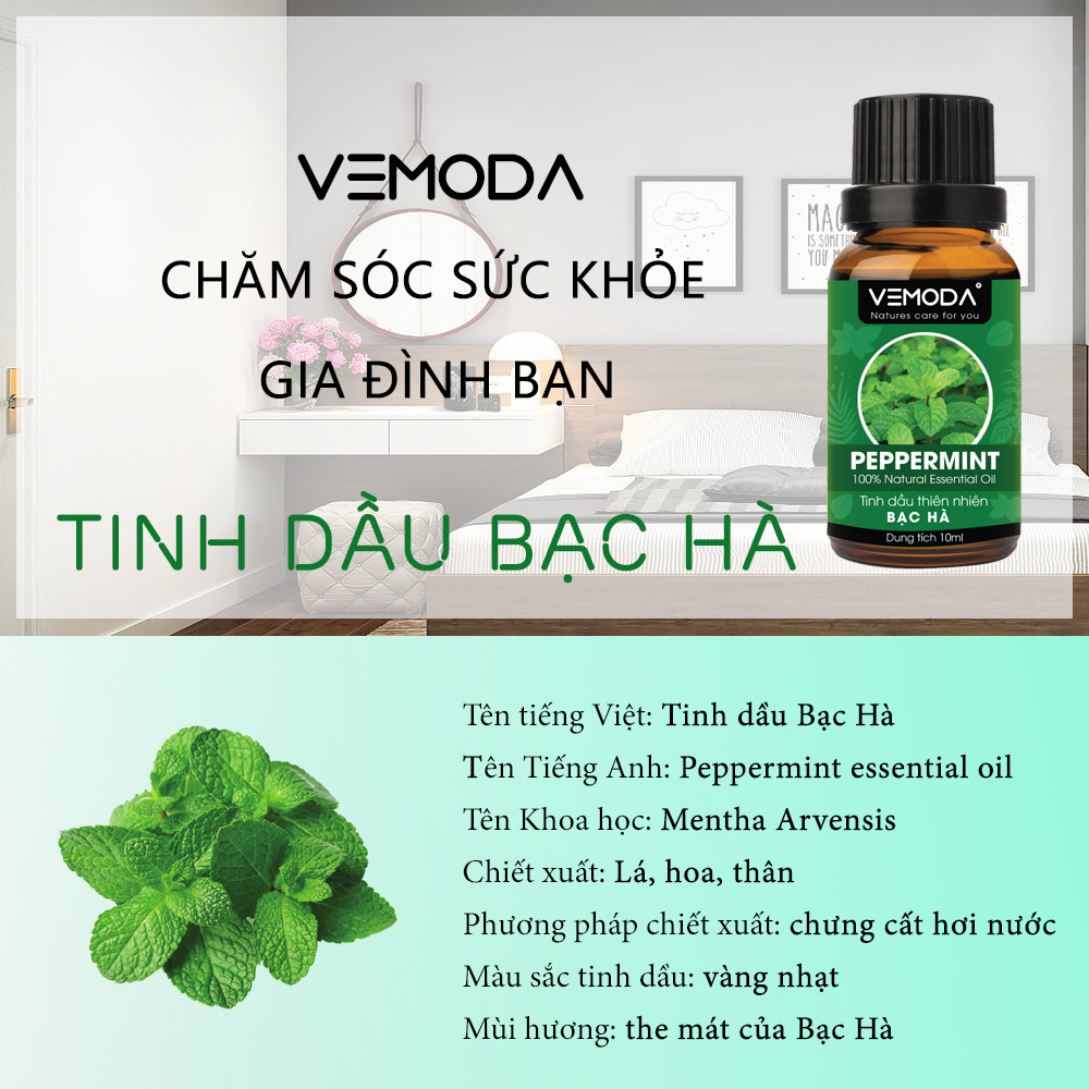 Hình ảnh Tinh dầu Bạc hà cao cấp. Peppermint Essential Oil 30ML. Tinh dầu xông phòng giúp thư giãn, kháng khuẩn, giải cảm, xua đuổi côn trùng, chăm sóc răng miệng. Tinh dầu thơm phòng cao cấp Vemoda