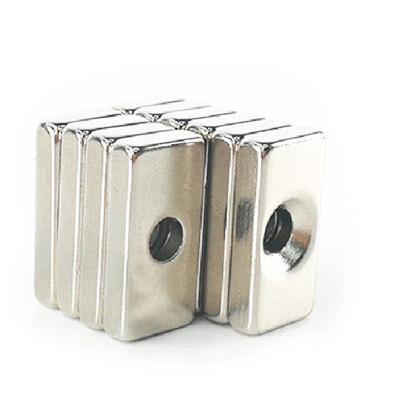 Nam châm trắng kích thước 30x10x5 1 lỗ vát set 5 viên, nam châm đất hiếm siêu cường
