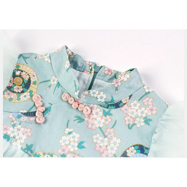 Đầm công chúa sườn xám hoa anh đào cho bé gái size 20-30kg hàng Quảng Châu cao cấp