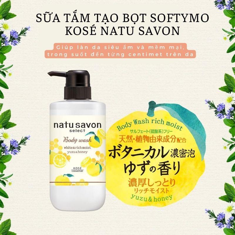 Sữa Tắm Tạo Bọt Dưỡng Trắng Và Làm Mềm Mịn Da Hương Cam Yuzu &amp; Mật Ong Softymo Kosé Natu Savon Nhật Bản Chai 500ml