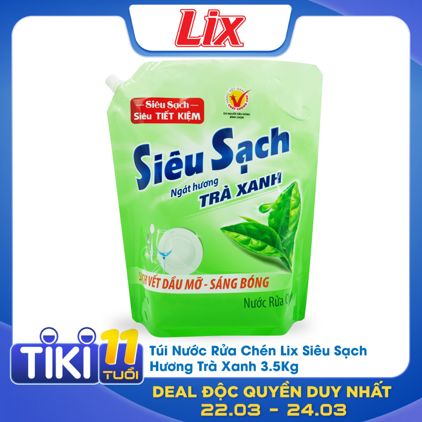 Túi nước rửa chén LIX siêu sạch hương trà xanh 3.5kg N8101