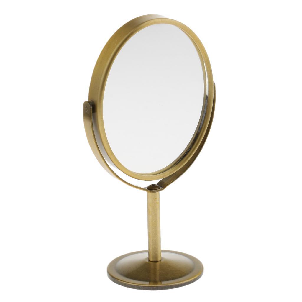 3in Mini Dual Side Normal Magnifying Oval Stand Makeup Table Mirror Bronze