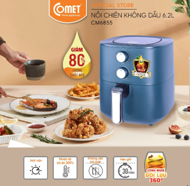 Nồi chiên không dầu 6.2L COMET - CM6855 (HÀNG CHÍNH HÃNG)