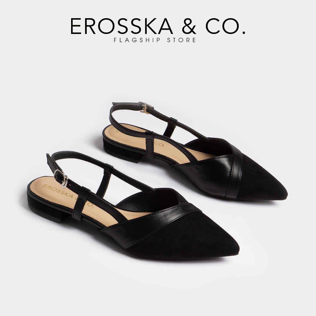 Giày Sandal Nữ Đế Bệt Mũi Nhọn Thời Trang Erosska EL005 ( Màu Đen)