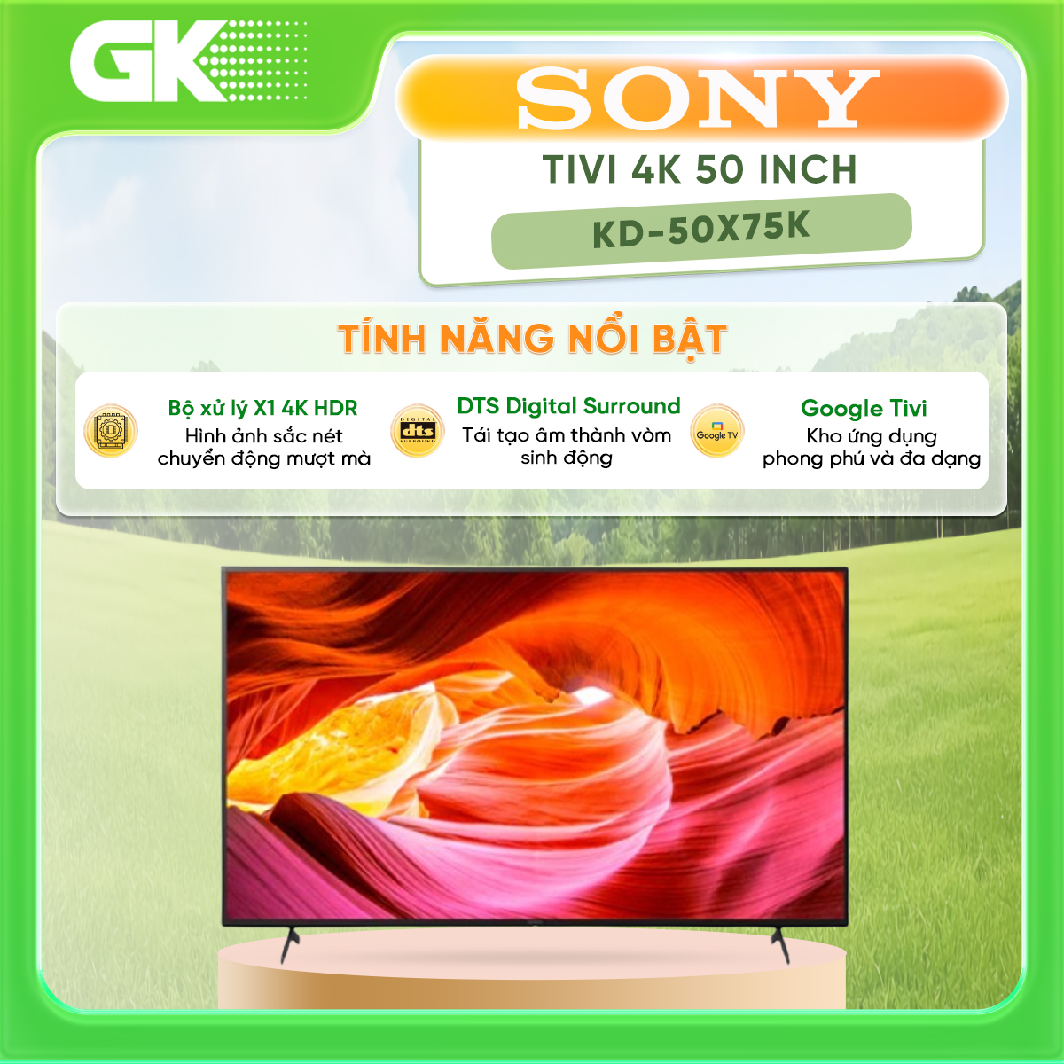 Google Tivi Sony 4K 50 inch KD-50X75K VN3 - Hàng chính hãng